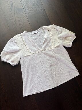 Greylin White Eyelet Lace V-Neck Blouse